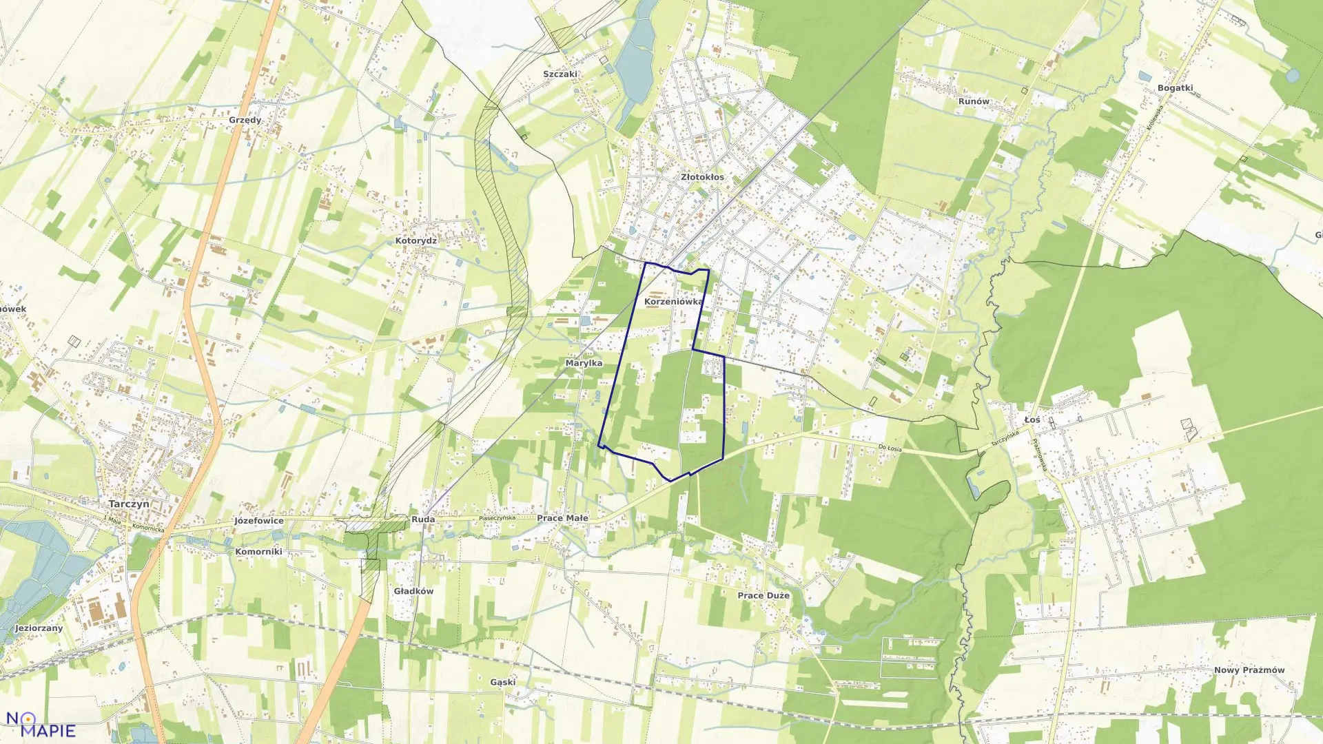 Mapa obrębu Korzeniówka w gminie Tarczyn