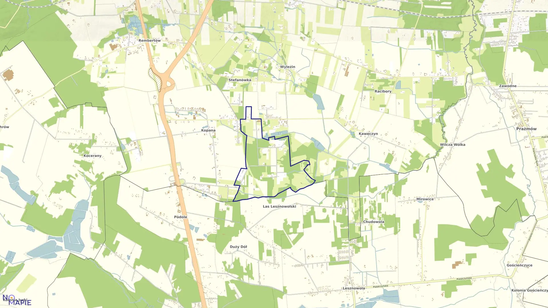 Mapa obrębu Pawłowice w gminie Tarczyn