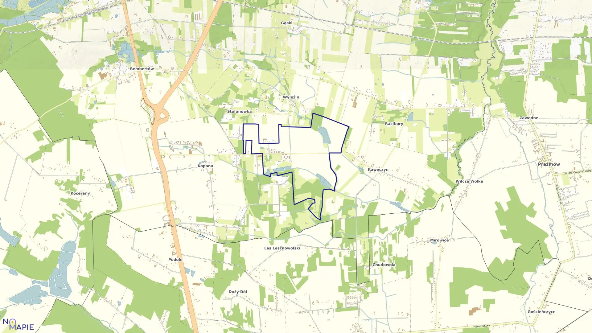 Mapa obrębu SHRO Pawłowice w gminie Tarczyn