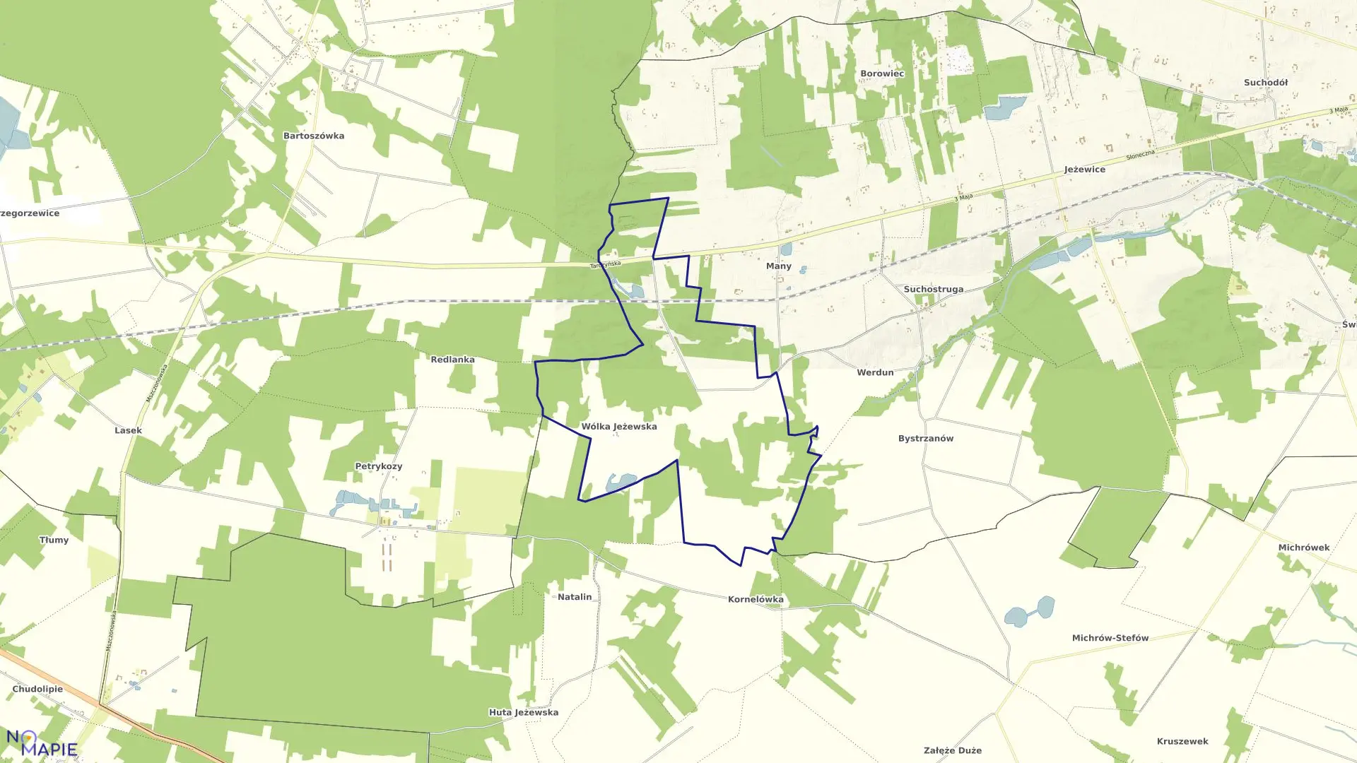 Mapa obrębu Wólka Jeżewska w gminie Tarczyn